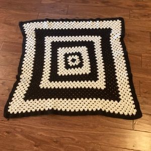 Homemade white and black afghan crochet granny square blanket 3’x3’